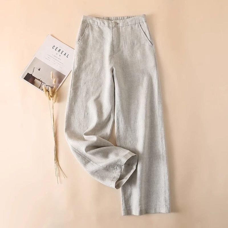 Vapetix S-3XL Pure Linen Loose Wide-Leg Women's Pants 2025 New Thin Linen Fabric Drape High-Waist Slimming Casual - 图片 2
