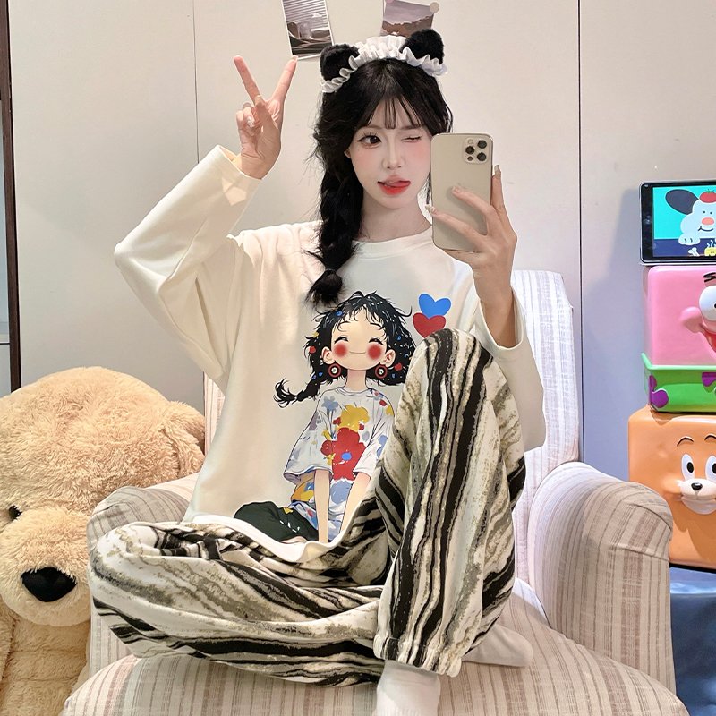 Vapetix M-XXL Women's Autumn New Pajama Set with Elastic Collar, Cotton-like Round Neck Hooded Long Sleeve Pants, – Bild 5