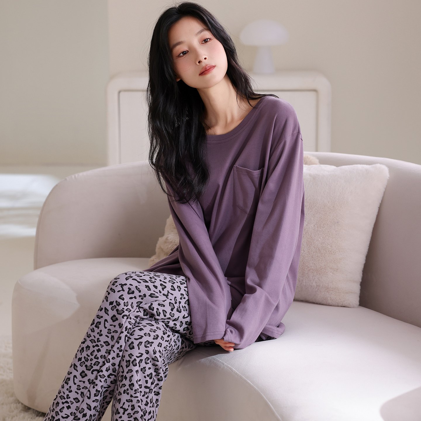 Vapetix M-XXL Women's 2025 Autumn Pure Cotton Crew Neck Long Sleeve Long Pants Pajama Set Casual Comfort Sweet Ho – Bild 2