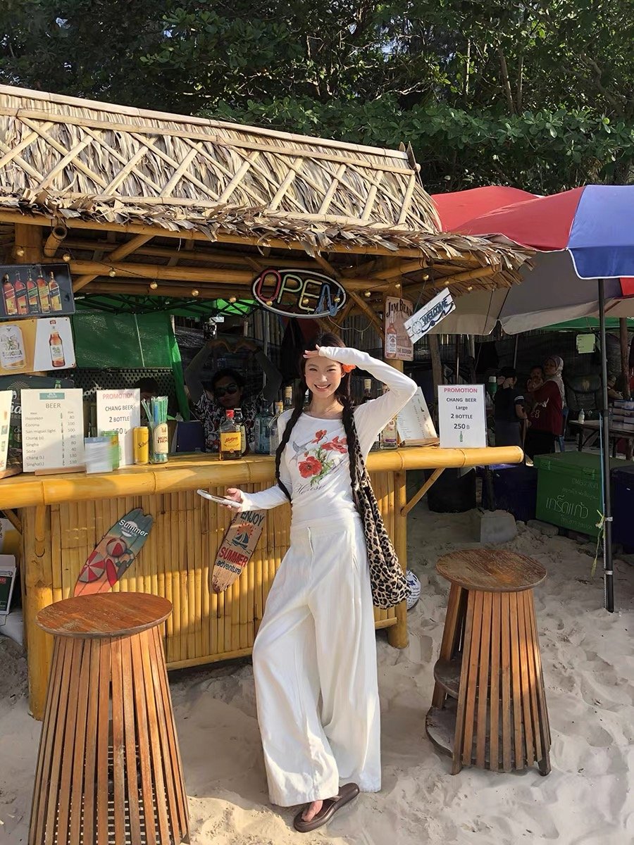 Vapetix M-2XL 【220g 92% cotton 8% spandex】 Off-shoulder American retro chic long-sleeved T-shirt for women, early - 图片 2