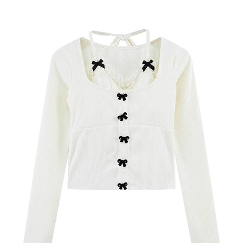 Vapetix S-XL Niche Design Long-Sleeve Women's Fake Two-Piece T-Shirt with Bow-Knot Lace—Chic & Alluring Top – Bild 6