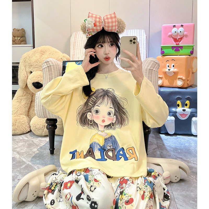 Vapetix M-XXL Women's New Fall Pajamas with Elasticated Round Neck Hooded Set of Long Sleeve and Pants, Sweet and – Bild 2