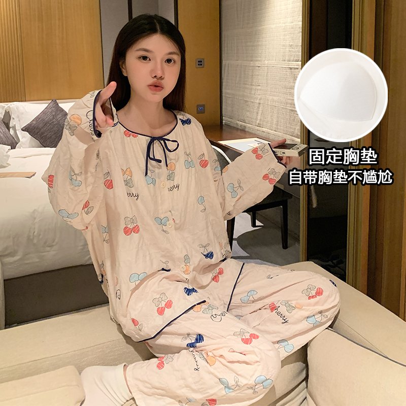 Vapetix M-XXL Women's Fall New Sleepwear Set: Floral Cloud Print Cotton Crew Neck Top, Short Sleeve Shorts, Fixed – Bild 3