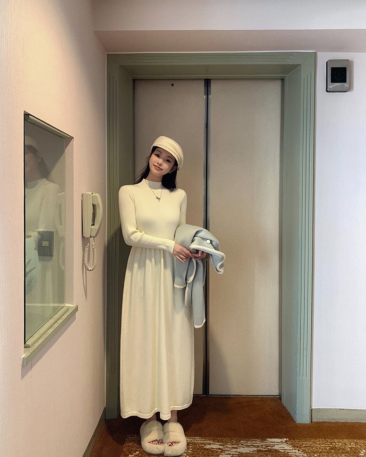 Vapetix S-2XL Women's Autumn 2025 New Style Fashion Two-Piece Collar Knit Dress with Floral Contrast and Elegant