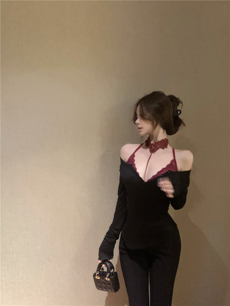 Vapetix S-XL Black Sexy Strapless Long-Sleeve T-Shirt for Women, Spring Fitted High-Waisted Tight Asymmetrical N – Bild 5