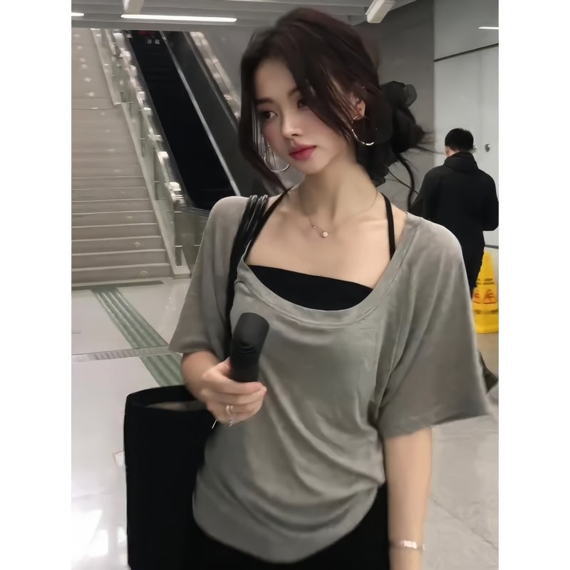 Vapetix S-XL MR Original Version Korean Style Gray High-End Slimming Short-Sleeve T-Shirt for Women Summer Pure – Bild 5