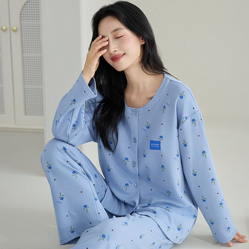 Vapetix M-XXL Spring and Autumn New Open Cardigan 100% Cotton Long Sleeve Women's Sweet Casual Home Wear Set – Bild 3