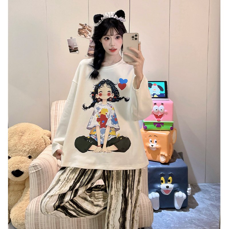 Vapetix M-XXL Women's Autumn New Pajama Set with Elastic Collar, Cotton-like Round Neck Hooded Long Sleeve Pants, – Bild 3