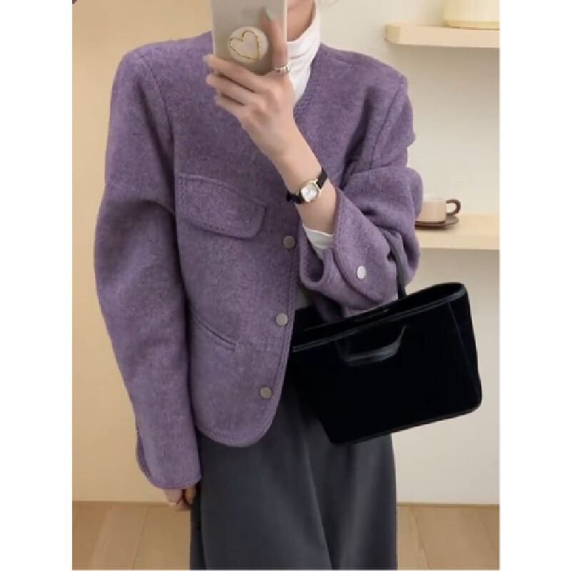 Vapetix S-2XL Women's 2025 Autumn/Winter Purple Wool Coat with a Chic and Sophisticated Little Black Dress Style, – Bild 3