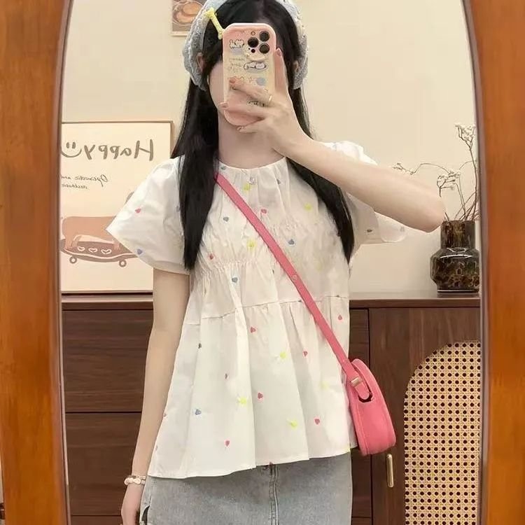 Vapetix S-XL Original Fabric Colorful Heart Print Doll Shirt 2025 Summer New Design Loose Top – Bild 2