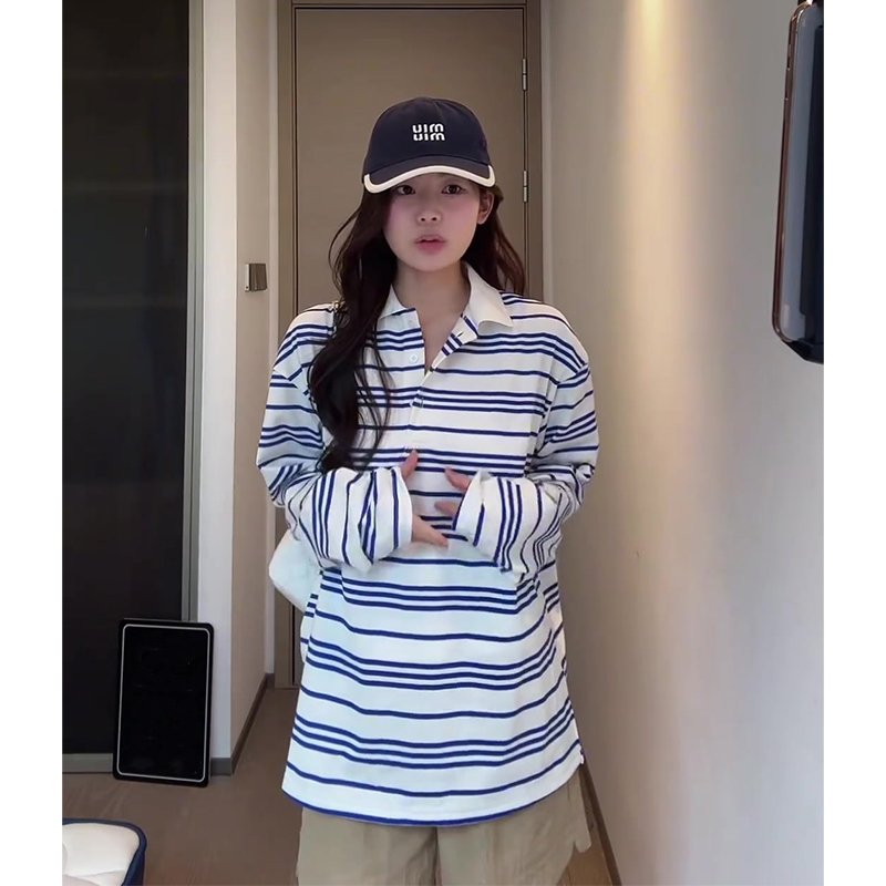 Vapetix S-XL Original Polo Striped Round Neck Women's Top with Live Stream Quality - 图片 3