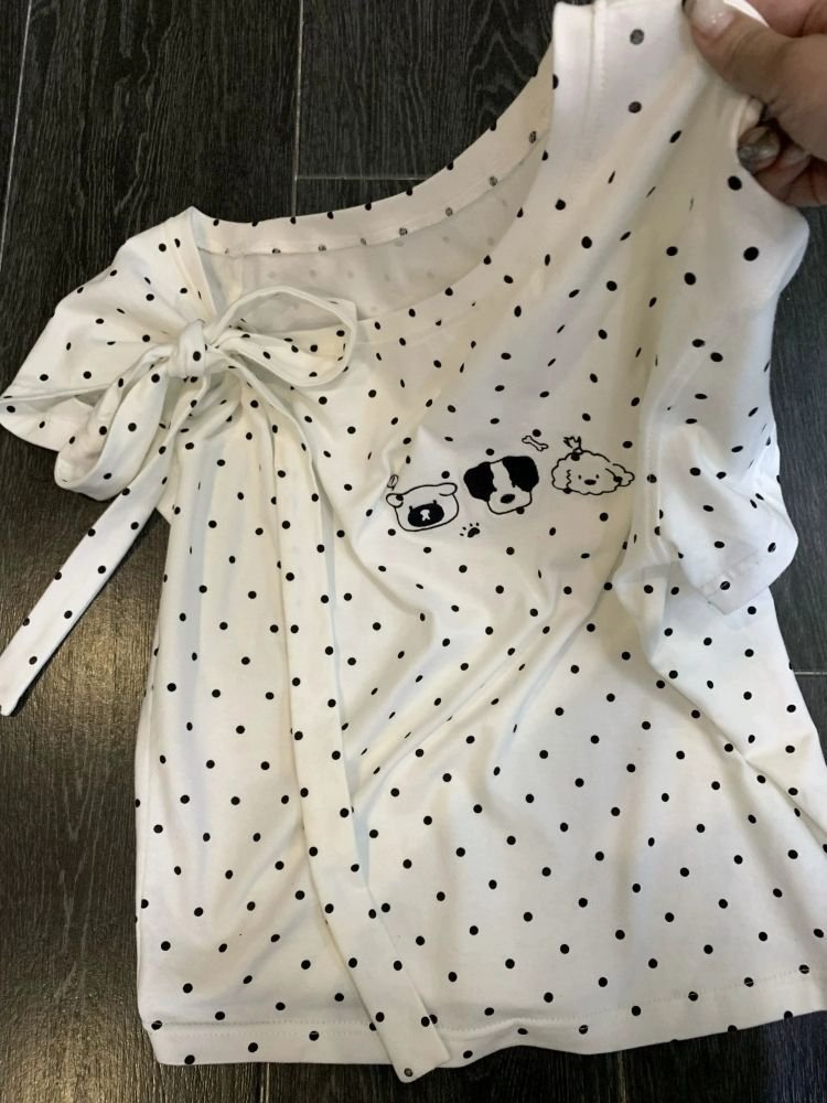 Vapetix S-XL 40 pieces pure cotton fully printed polka dot sweet puppy print trendy summer new off-shoulder shor – Bild 2