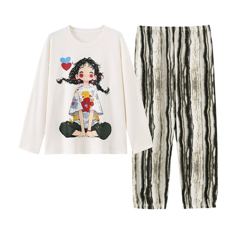 Vapetix M-XXL Women's Autumn New Pajama Set with Elastic Collar, Cotton-like Round Neck Hooded Long Sleeve Pants, – Bild 4