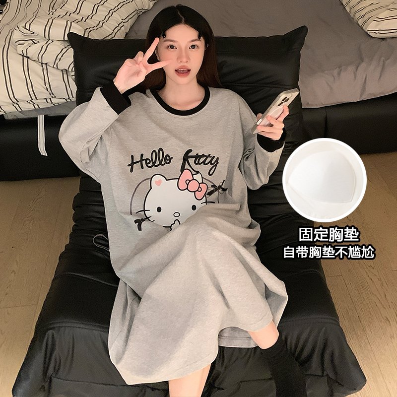 Vapetix M-XXL Women's Autumn New Cotton-Imitation Round Neck Hooded Long Sleeve Sleep Gown Cute Cartoon Fixed Bre – Bild 2