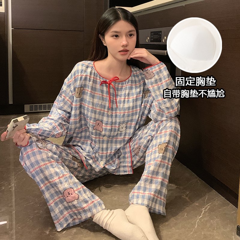 Vapetix M-XXL Ladies' Autumn New Sleepwear Set: Floral Cloud Pattern Cotton Crew Neck Open Top Short Sleeve Short – Bild 5