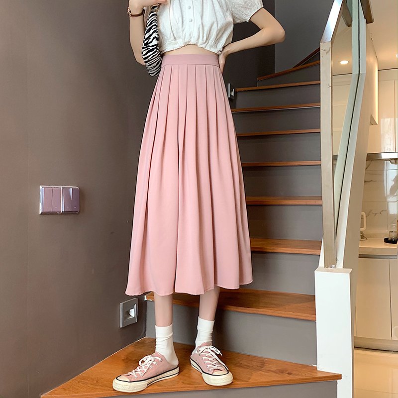 Vapetix S-2XL Pleated Midi Skirt - Summer 2025 New French High-Waist Slimming Chic Hip-Hiding Skirt for Girls and