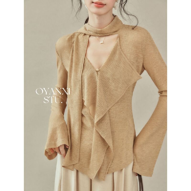 Vapetix S-XL Relaxed Design Sensory Strappy V-Neck T-Shirt for Women - 2025 Autumn New Arrival Long-Sleeved Top – Bild 4