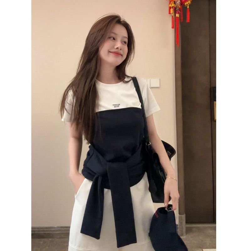 Vapetix S-XL Women's Summer Slimming Elegant Versatile Two-Piece Collarless T-Shirt with Pure Cotton Straps – Bild 4