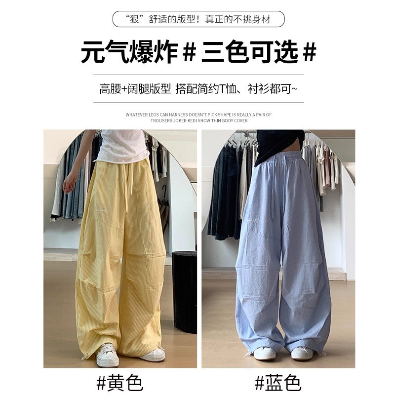 Vapetix S-2XL Women's 2025 Summer New Retro Light Blue Striped Casual Pants Wide Leg Loose Slimming Straight Leg – Bild 4