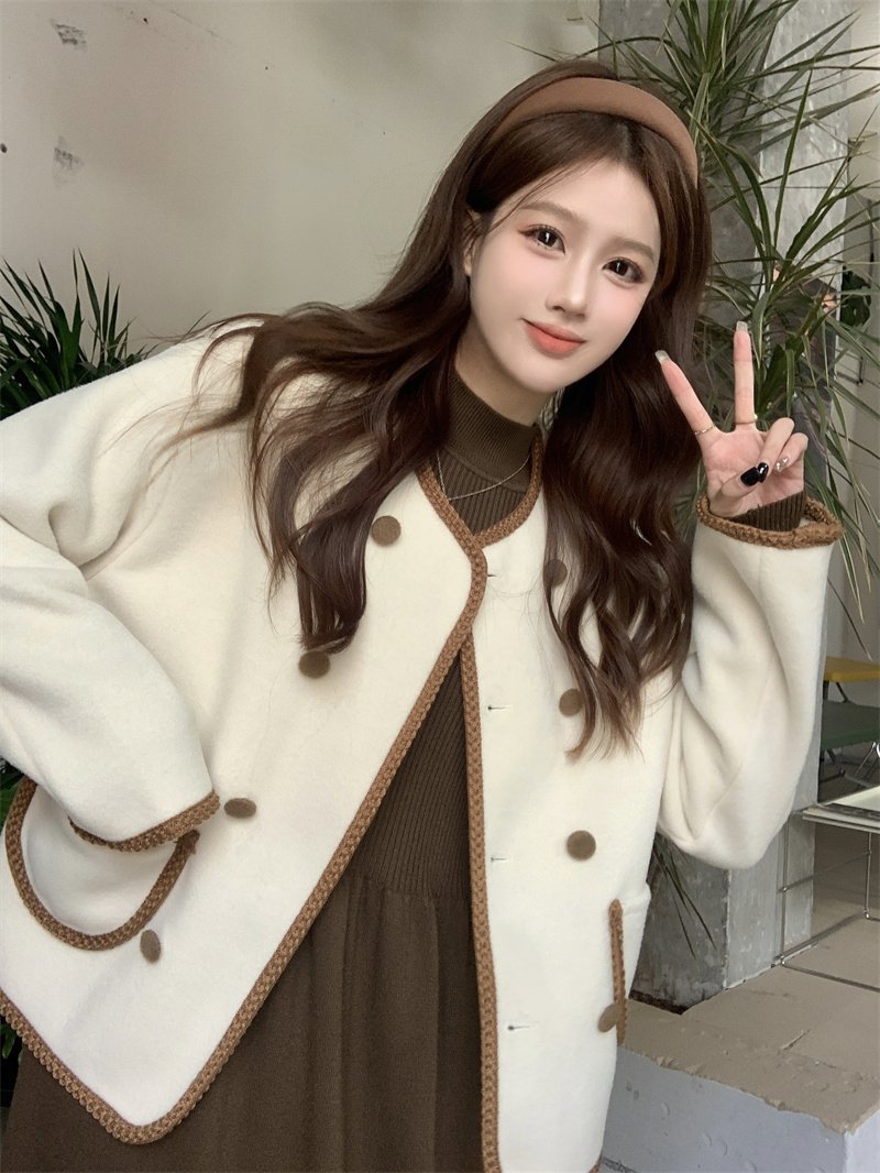 Vapetix S-2XL Women's Autumn 2025 New Style Fashion Two-Piece Collar Knit Dress with Floral Contrast and Elegant - 图片 2