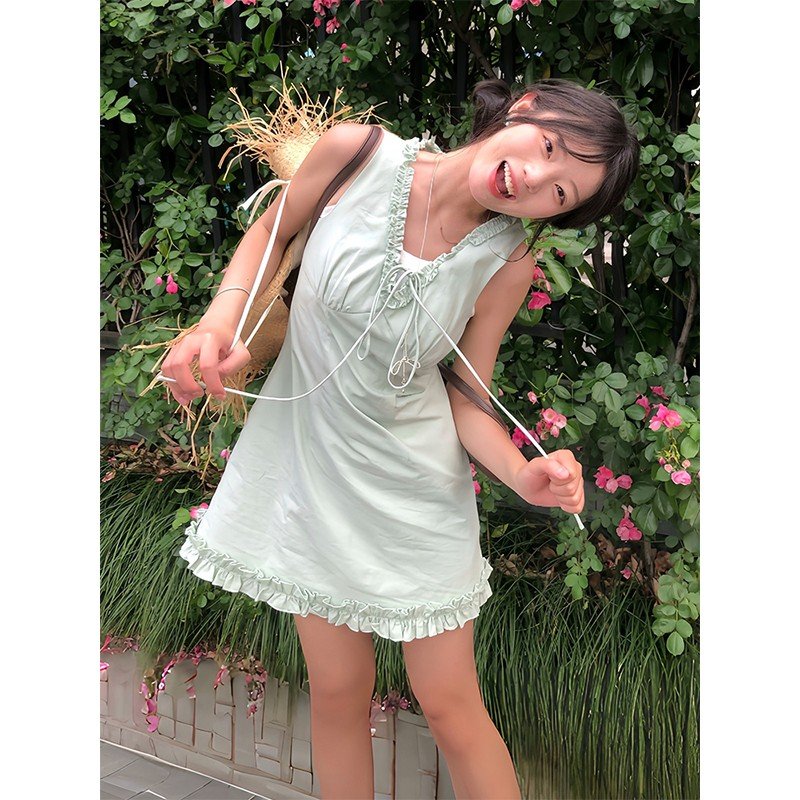 Vapetix S-XL Korean-style minimalist wood-ear strap dress for women, summer 2025 new style, elegant casual waist – Bild 2