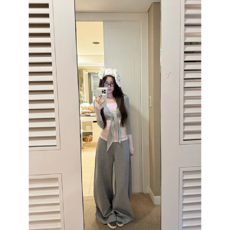 Vapetix S-L Korean-style designer-inspired contrast-color faux two-piece long-sleeve T-shirt for women, 2025 au – Bild 4