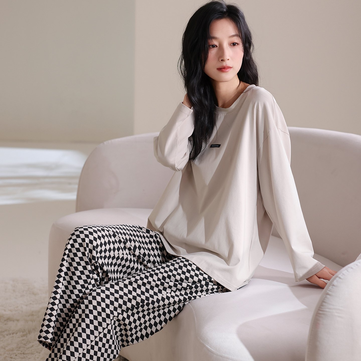 Vapetix M-XXL Women's Set of 2025 Autumn Cotton Crew Neck Long Sleeve Pants Pajamas - Casual, Comfortable, Sweet – Bild 3