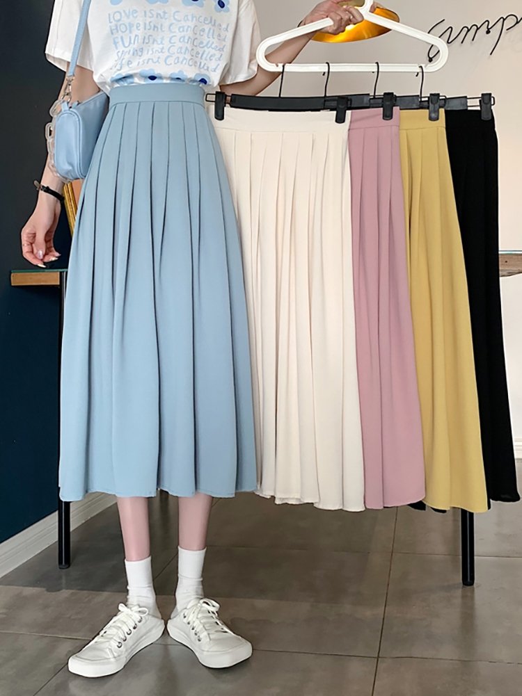 Vapetix S-2XL Pleated Midi Skirt - Summer 2025 New French High-Waist Slimming Chic Hip-Hiding Skirt for Girls and - 图片 2