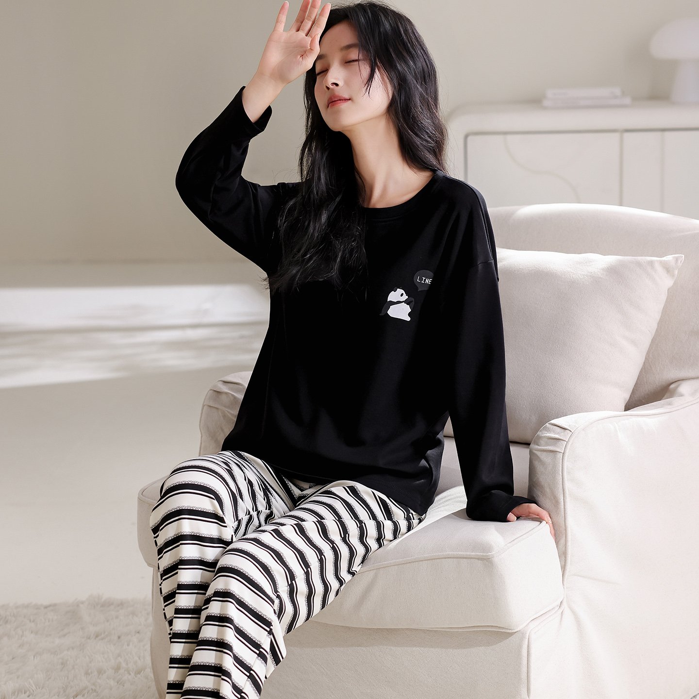 Vapetix M-XXL Women's Pure Cotton Crew Neck Long Sleeve Long Pants Pajama Set - Autumn 2025, Casual Comfortable a – Bild 2