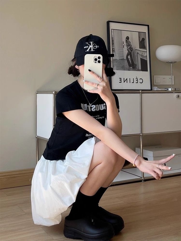 Vapetix S-2XL White Blossom Short Skirt Women's Summer New Korean Style Gentle Wind High-Waisted Casual A-Line Fl – Bild 5