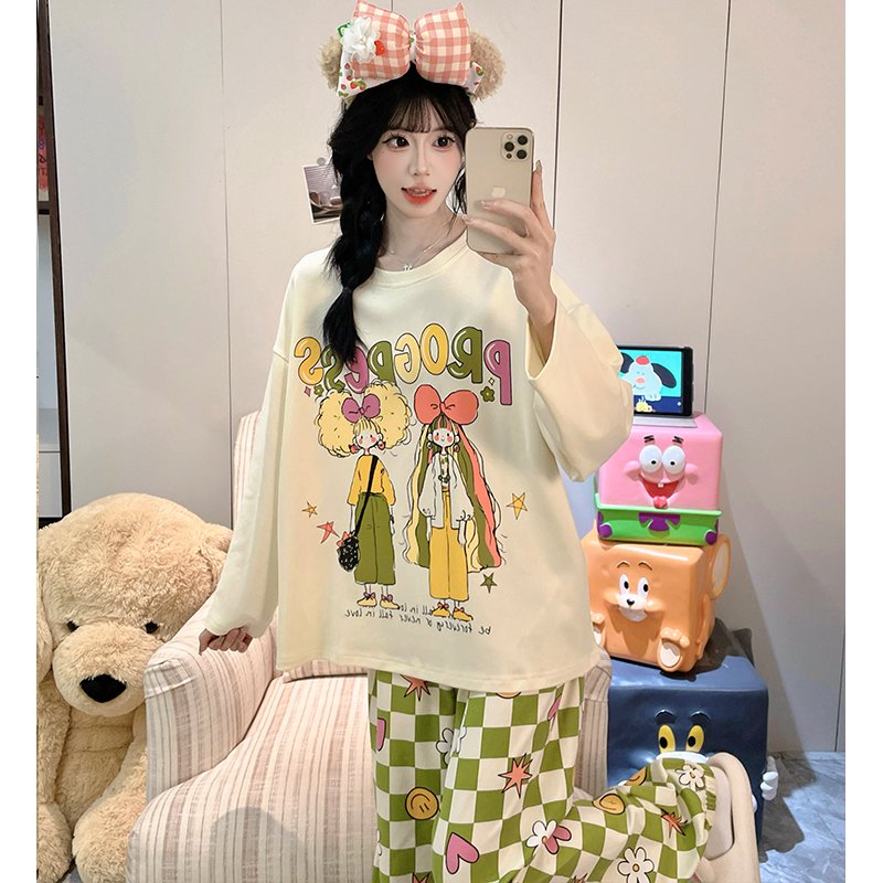 Vapetix M-XXL Women's Fall New Pajama Set with Elastic Crew Neck Sweatshirt and Long Pants, Sweet and Cute Teen H – Bild 3