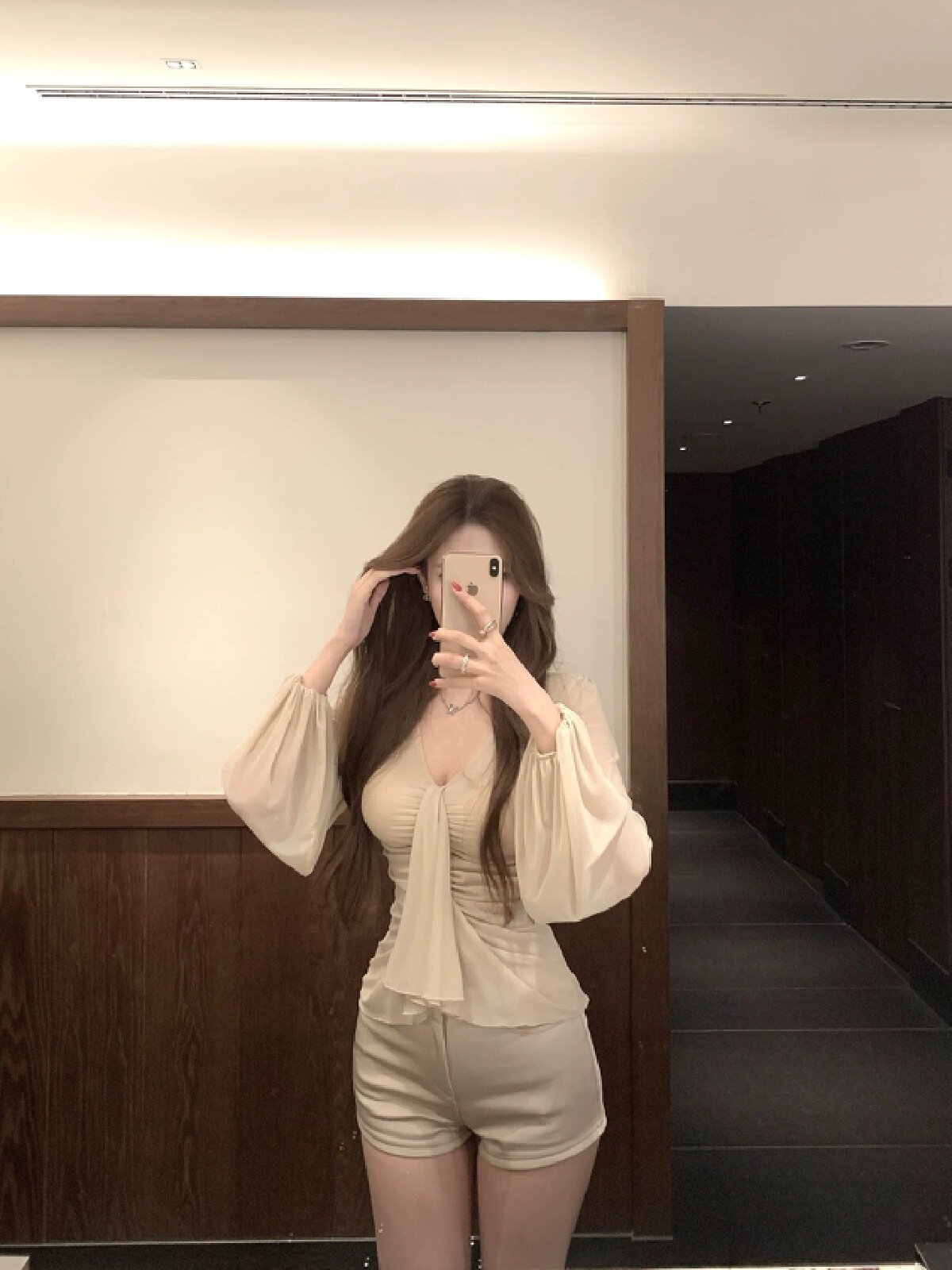 Vapetix S-L Kubiliv Misty Color Alluring Gentle Pure Desire Atmosphere Fitted Pleated V-Neck Elastic Long-Sleev – Bild 6