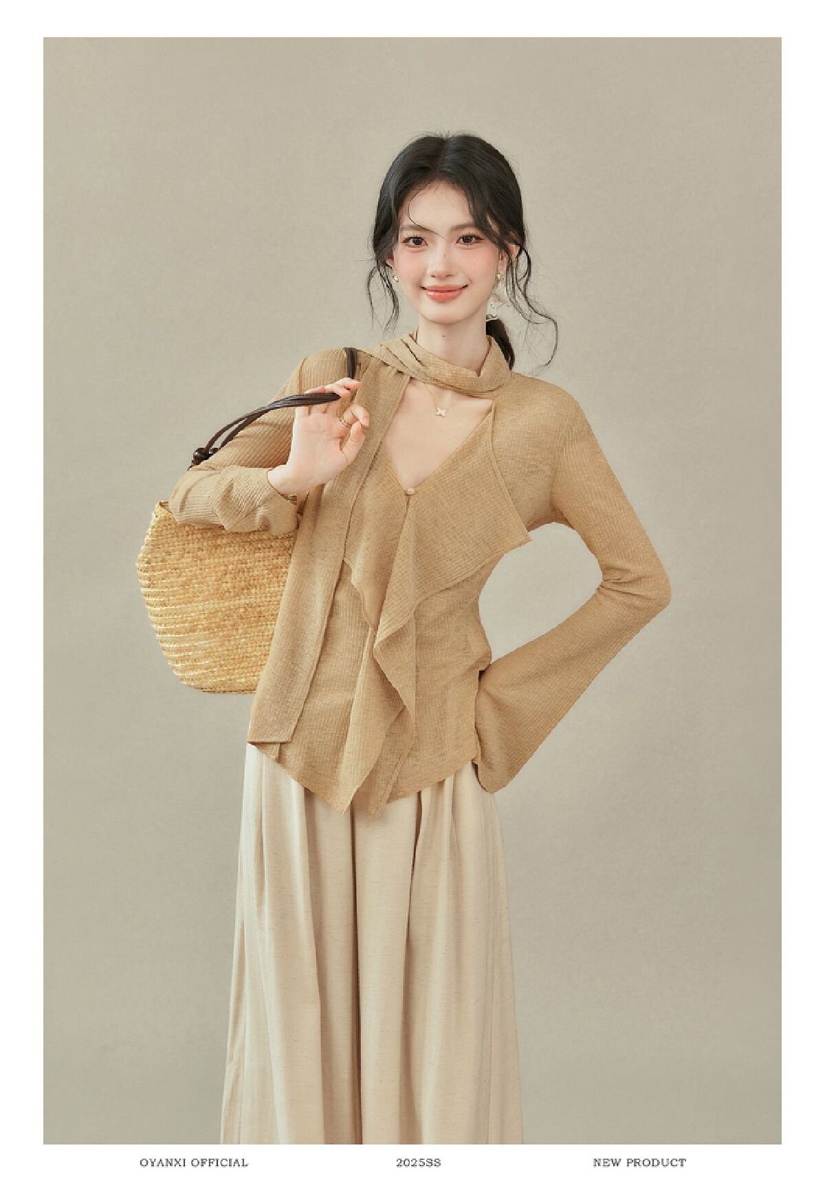 Vapetix S-XL Relaxed Design Sensory Strappy V-Neck T-Shirt for Women - 2025 Autumn New Arrival Long-Sleeved Top – Bild 5