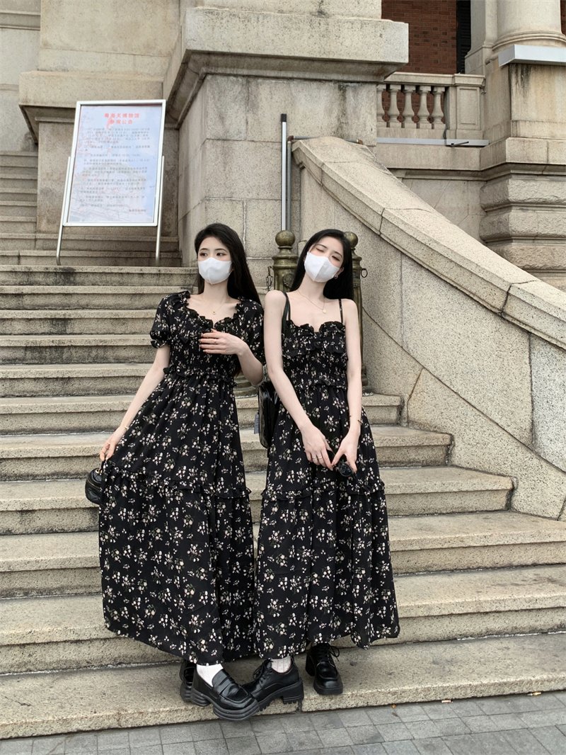 Vapetix S-2XL Sheer floral print summer dress for women, 2025 new arrival, friendship-themed, design-savvy, waist – Bild 3