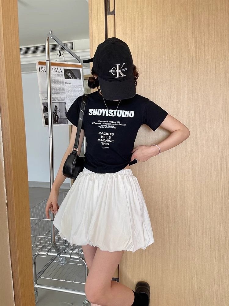 Vapetix S-2XL White Blossom Short Skirt Women's Summer New Korean Style Gentle Wind High-Waisted Casual A-Line Fl – Bild 2