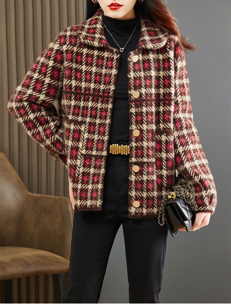 Vapetix S-3XL 2025 New Arrival Women's Wool Plaid Coat – Korean-Style, Loose-Fit, Short Design, Trendy Casual Top – Bild 7