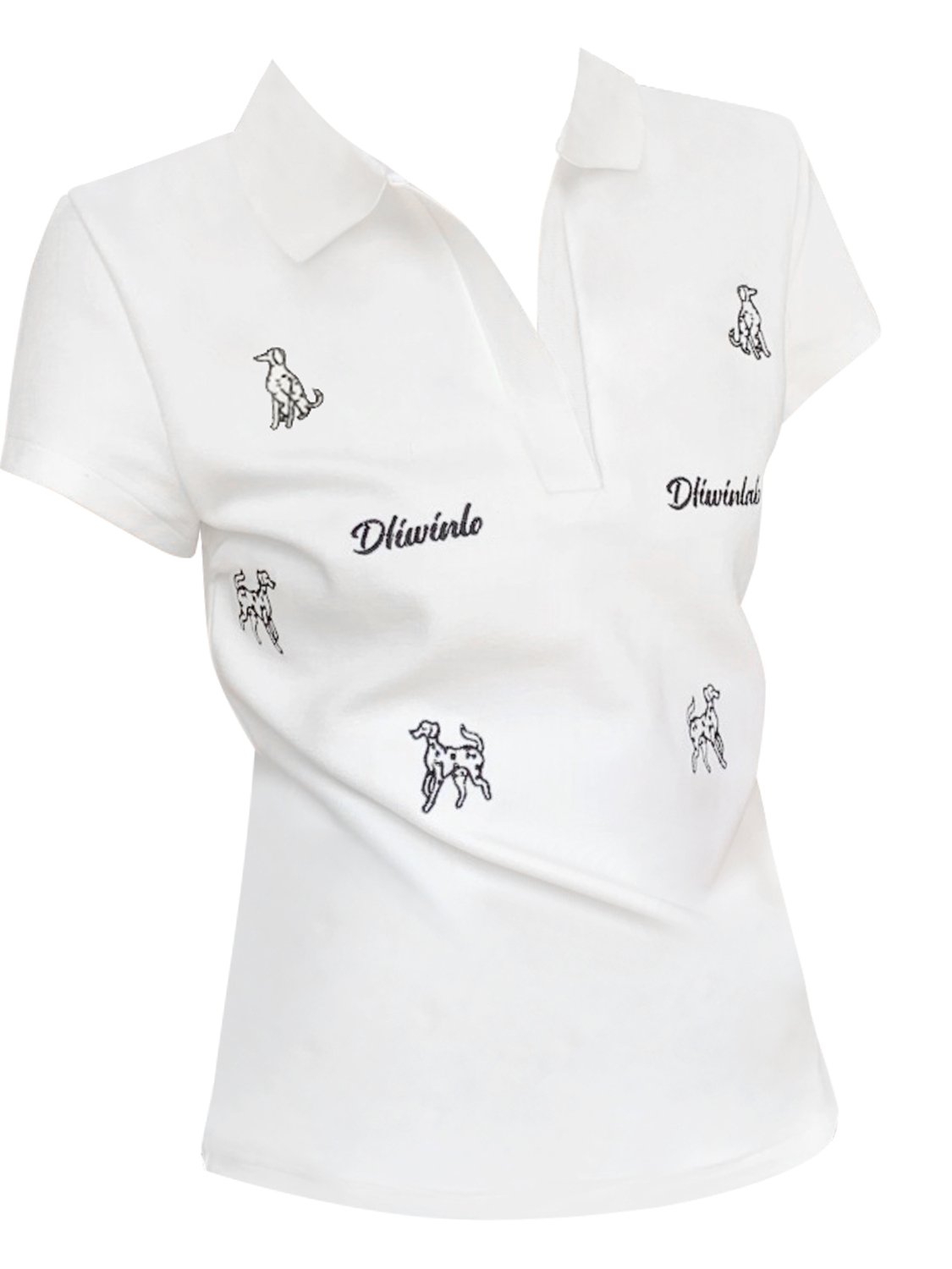 Vapetix S-XL Women's Summer New US Style Polo Shirt T-Shirt with Dog Embroidery, White V-Neck Straight Shoulder – Bild 2