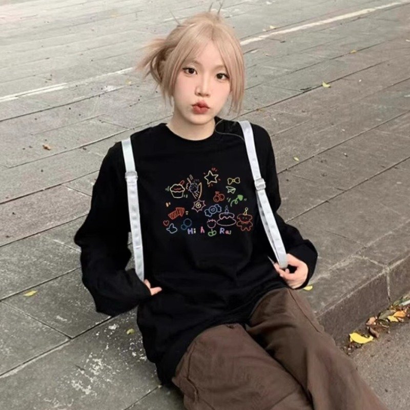 Vapetix S-3XL Korean Foreign Trade 21 Piece 100% Cotton - 210g Autumn Long-Sleeve T-Shirt for Women Loose Top Pri – Bild 6