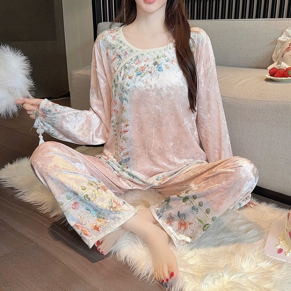 Vapetix M-XXL Modern Chinese Style National Flower Diamond Velvet Women's Autumn/Winter 2025 Sweet Long Pants Out – Bild 4