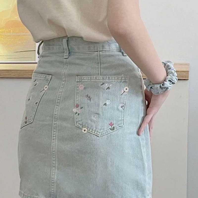 Vapetix S-XL French-style new Chinese dopamine summer short-sleeve date set dress with floral denim short skirt,