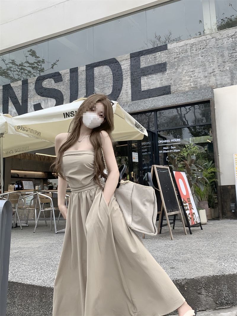 Vapetix S-2XL Sexy pleated tube dress women's fashion elegant A-line skirt cinched waist slimming sleeveless ligh