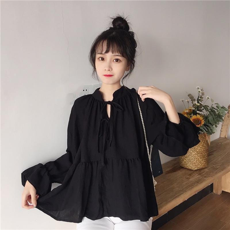Vapetix S suggests 75-90 pounds-Size 3XL recommended for 130-145 lbs 【5,800 people collected】Summer New Korean Loose Strap Collar Bell Sleeve Babydoll Top Versatile Top