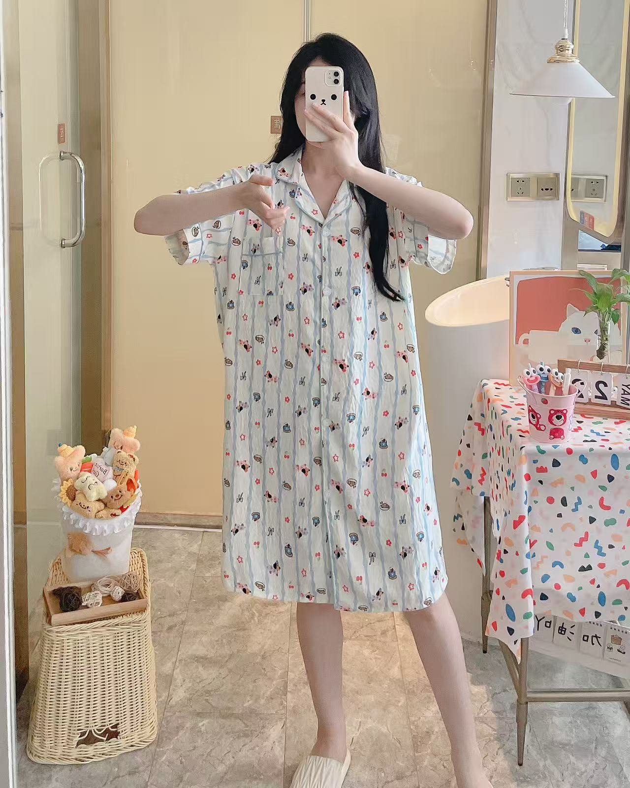 Vapetix L-XXL Wholesale cartoon pajamas for women, summer cloud cotton short-sleeved Japanese-style cute student