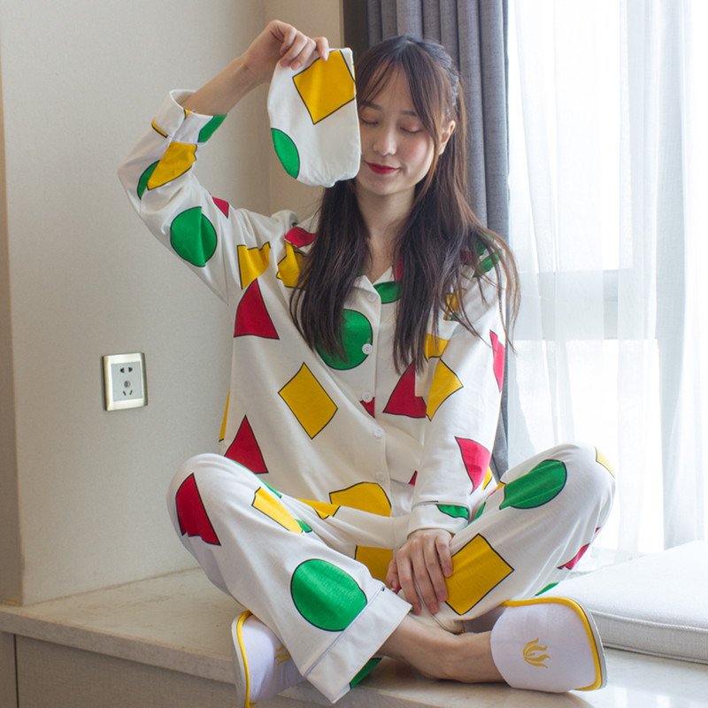 Vapetix M-XXL New Style Crayon Shin-chan Spring and Autumn Long-sleeved Pajamas Women's Cartoon Sweet Cute Geomet