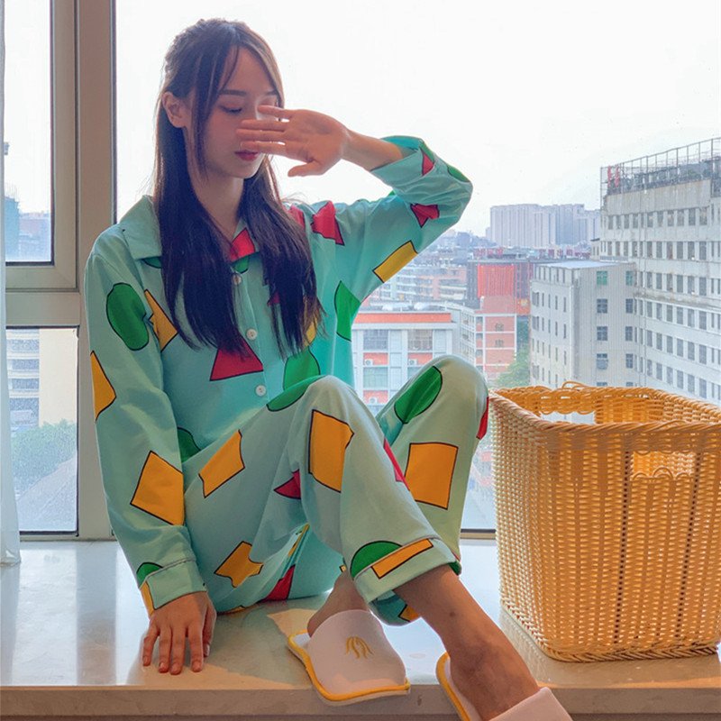 Vapetix M-XXL New Style Crayon Shin-chan Spring and Autumn Long-sleeved Pajamas Women's Cartoon Sweet Cute Geomet – Bild 2