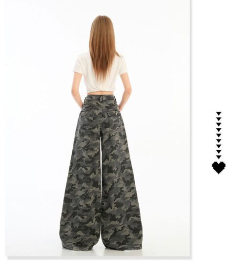 Vapetix XS-4XL  Cleaning Fat Girl Camouflage Denim Jeans for Female Influencers American Street Style Design High-W