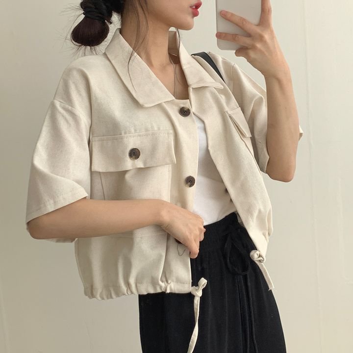 Vapetix Free Size-Free Size 2025 Summer New Short Waist Slimming Jacket Women's Versatile Solid Color Short Sleeve Casual Outer