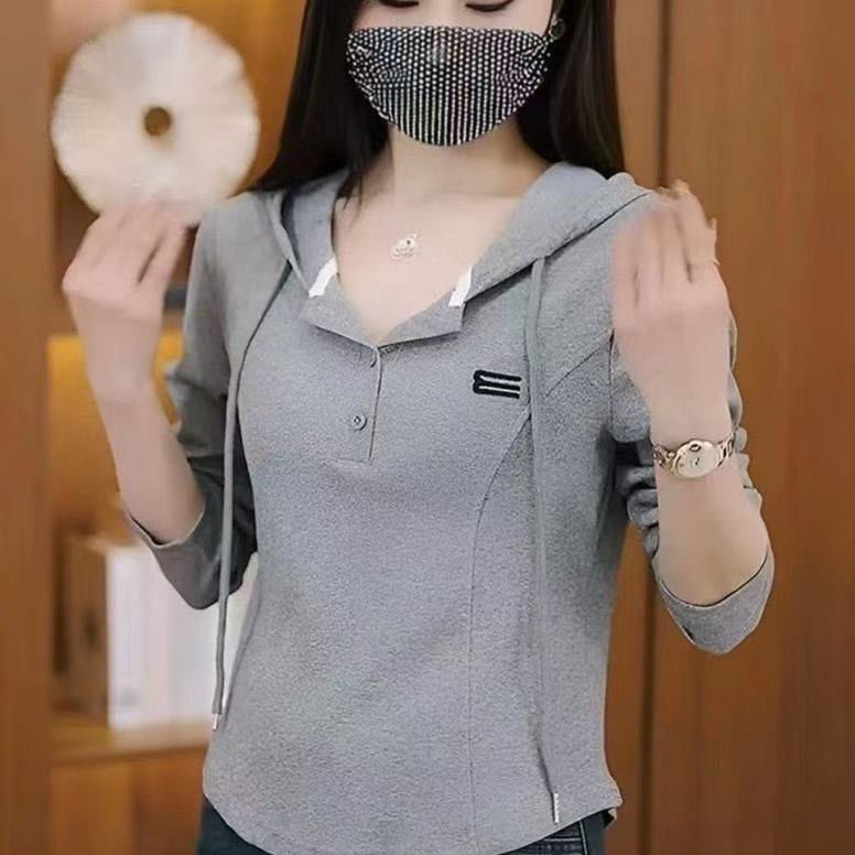 Vapetix M-4XL Mid-length casual top, versatile hooded sweatshirt—spring and autumn, lightweight design that flatt – Bild 2