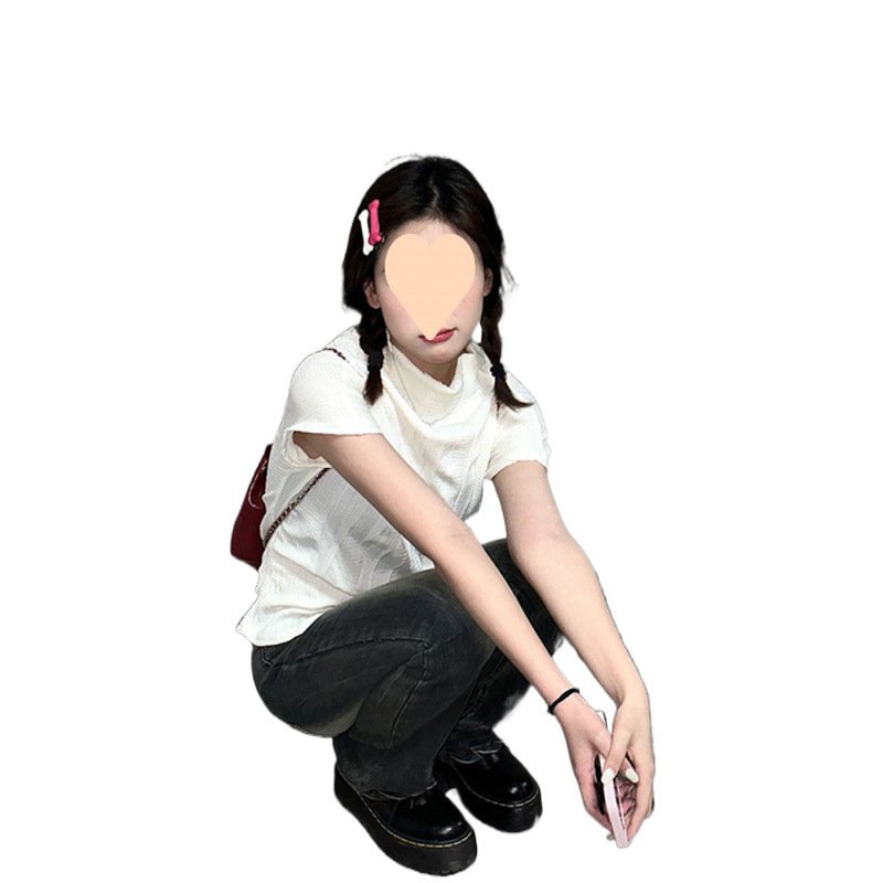 Vapetix XS-2XL Vintage American Regular Shoulder Short Sleeve Women's Summer Fitted Waist Pleated Design Aesthetic