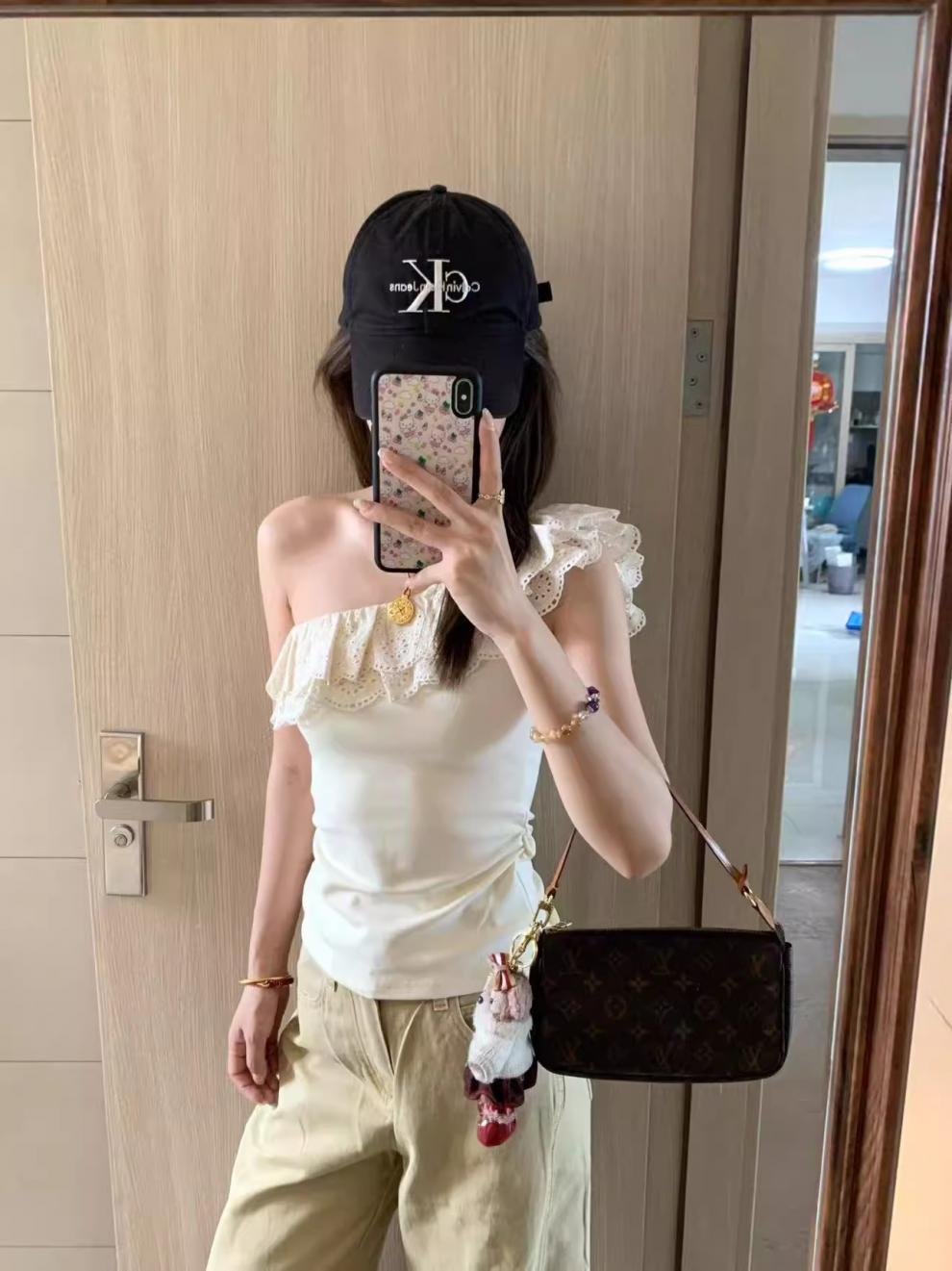 Vapetix S-XL 2025 French Pure Desire Lace Splicing Off-Shoulder T-shirt for Women Summer Unique Fitted Short-Sle